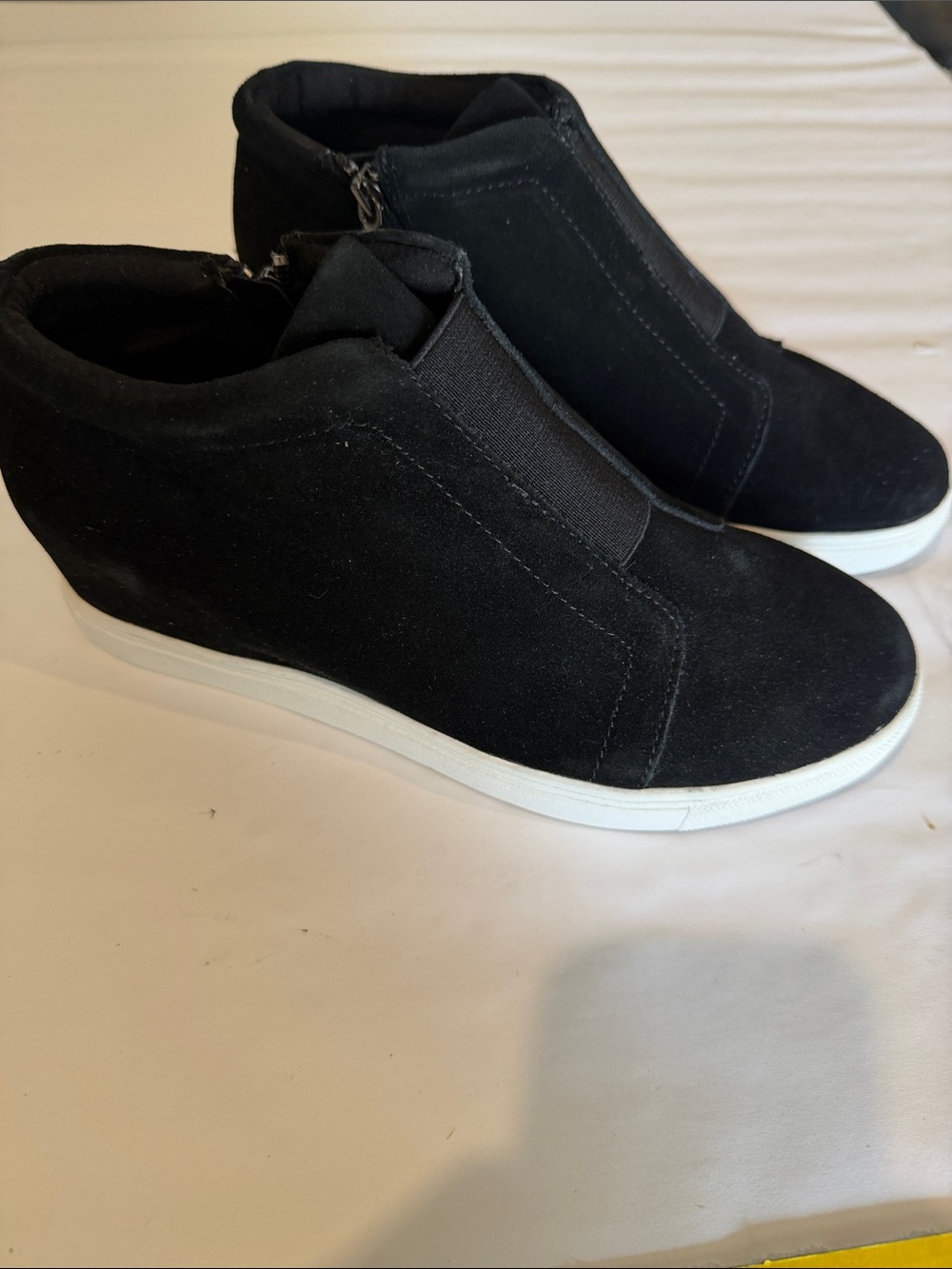 Black Suede Wedge Sneaker Booties - Modern Slip-On Style